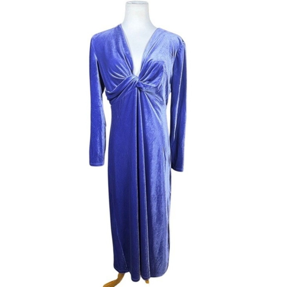 Maggy London Womens Periwinkle Blue Velvet Twist Front V-Neck Maxi Dress Size 12